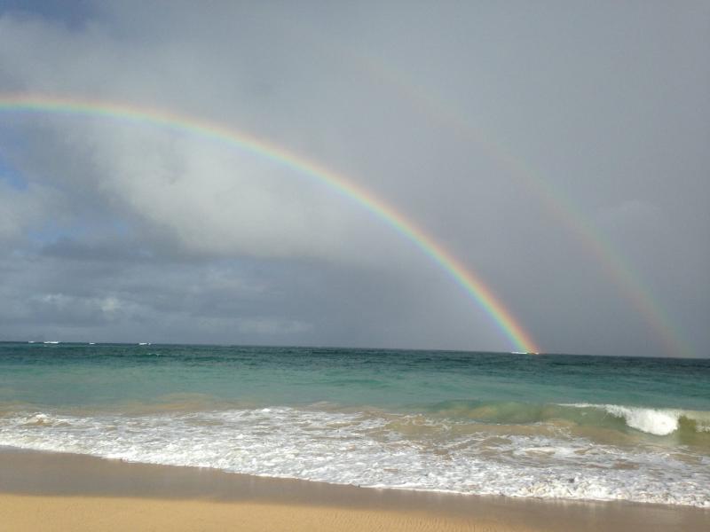 rainbow on Baldwin Beach photo by Maui by the Sea Cottage